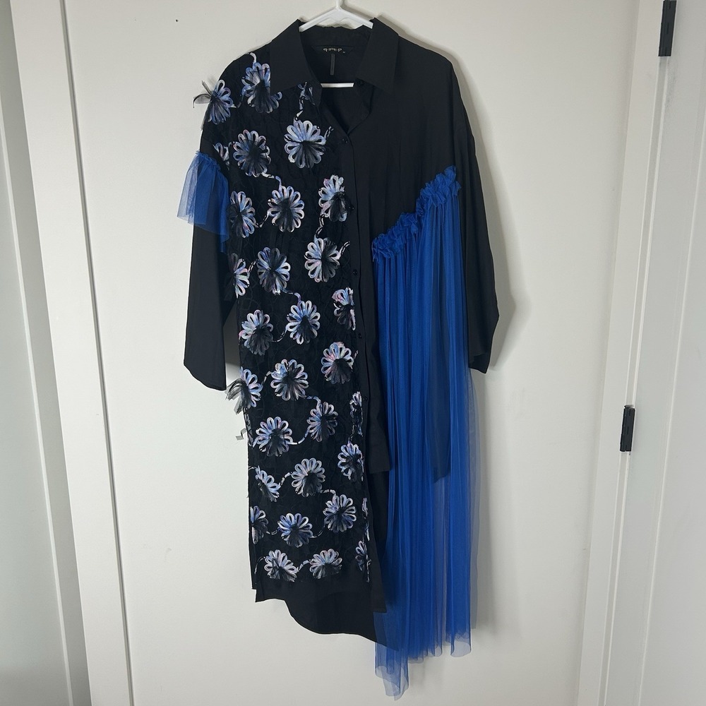 Artsy Dress Size 44 US L Button Down Floral Lagonlook Art To Wear Abstract QMP